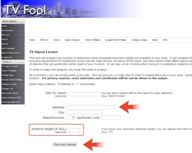 Enter address in TVFool
