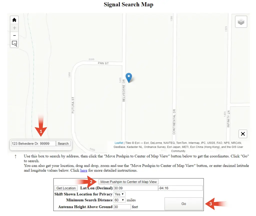 Rabbit ears signal search map